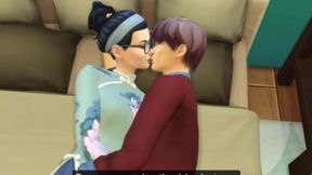 Mom finds her son again jacking off while watching a porn film on the computer and decides to assist him by