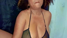 Old seductress jerks off in the bar before shift, dildo makes her pussy&#x270C; slick, mature woman with big tits