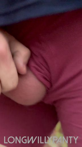Straight guy goes for a walk in his tight purple dick flash in public.