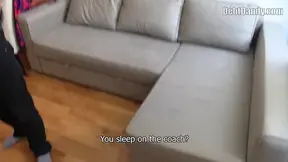 Debt-ridden blonde hottie takes a huge load after anal