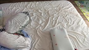 Sensual massage of a hot couple with oil on the body. Foreplay in the bedroom with an amateur couple.