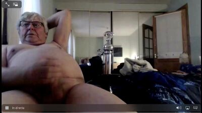 Horny fat man pulls out his dick and masturbates on webcam