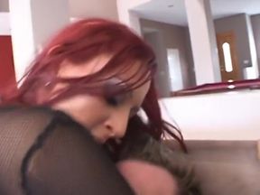 Pretty redhaired peacherino Misty Magenta licks cum from high heel shoe after deep anal penetration