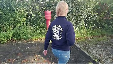 Public Creampie with Blonde Witch as Firefighter Intern