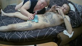 Mother-in-law Jerks off My Dick with Her Panties and I Cum on Her Panties