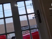 Sissy beer enema by the crystal clear front door
