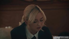 Teen gets double penetrated by her classmate and his stepbro
