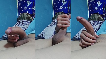 Young guy with huge cock ends up giving himself a hard cumshot