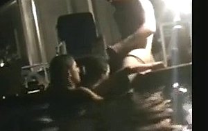 Partygirl gets spitroasted in the pool