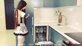 Weak maid got stuck and desperately called for help