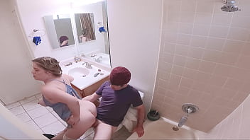 Masturbating stepmom in the bathroom invites stepson in for sex
