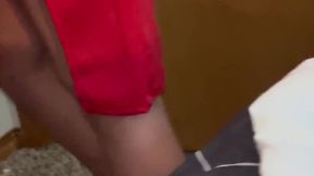 Amelia try�s on red dress &mdash;  shows her asshole and sucks daddy�s cock