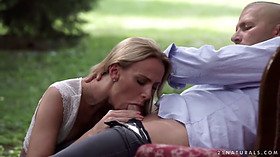 Afina Kisser's tight ass pounded hard in the garden by a hung guy