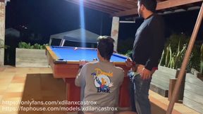 Cruising Fucking a Young Gay Bareback in a Public Pool Hall I Cum Inside His Tight Ass