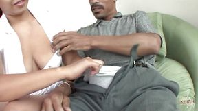 A large black cock is easily accepted by a nasty Asian girl in her moist, tight pussy.