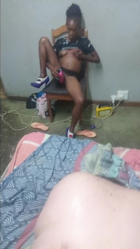 Hot Black Girl Masterbate with Vibrator While Watch Husband & Wife Fuck Doggystyle Position