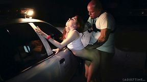 Arrested naughty babe Hannah Hays is fucked by bald outdoor