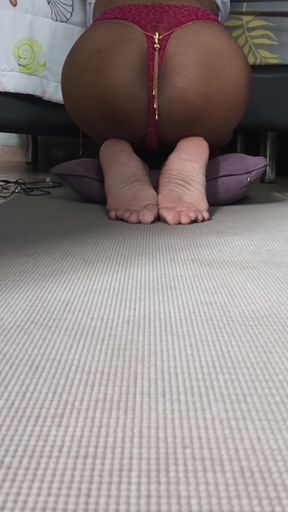 TS Domme Mat Duty POV: Kneeling Rear Worship with Bare Soles and Erotic Jewelry Worship