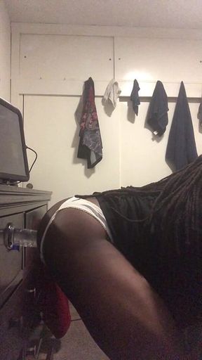 Black Male Booty Slides Thong to the Side Solo Anal Dildo Session