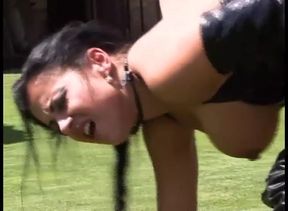 Hot mistress in leather has her slave-man to fuck