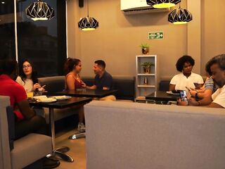 Lovers get sexy and enormous and end up screwing in the restaurant's public washroom