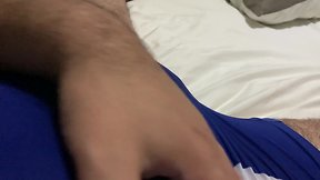 Cumming in my foreskin while wearing a blue singlet