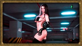 Thick busty Rosanna in sexy latex lingerie dancing alone at parking lot