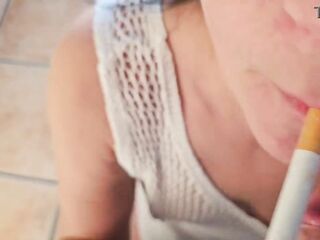 mother I'd like to fuck Carmen Varta Sucks Knob and Smokin' Cigarette with Cum in Throat