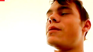 Horny young man Boomer Jacoby in a solo jack off before splashing hot loads