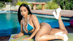 ”Pool Guy Gets Dirt on Titty Ebony Princess & Makes Her Milk his Shaft”