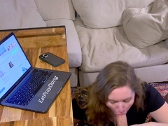 Big tit brunette sucks a big cock blowjob POV