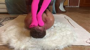 Asian Foot Domination Bondage in Pink Pantyhose