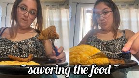 Eating and chewing in the foreground