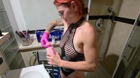 Big Cum! After Shower, I Put My Leather Bodysuit, and Make Blowjob for My Stepbrother!, I Have My Finger in His Ass