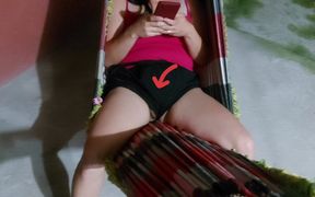 Distracted Stepmother Doesn't Notice Her Pussy Outside Her Shorts While She's in the Hammock and Makes Me Have an Erection!