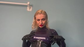 Horny blonde in totally latex