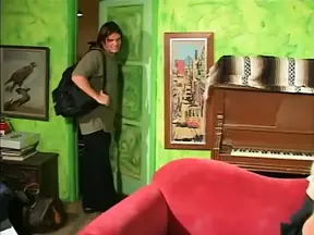 Sexy blonde milf deep-throats cock and takes a hard cum load