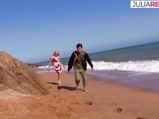 On vacation they hike to the cliffs and they get drilled hard there