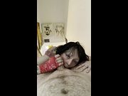 Goth girl worships step bros cock and balls with her mouth