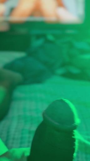 Watching Porn and Pulling the Tip or My Dick with Colored Lights