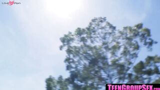 TeenGroupSex.com - Lucky dude fucks three cute girls' asses hard