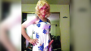 Crossdresser with no Makeup Plays with Cock