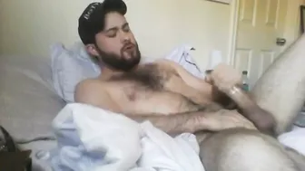 Amateur guy strokes big cock in solo handjob session