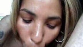 Pretty latina milfie giving blowjob in my car on POV video