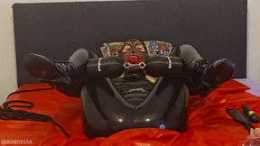 Latex Girl Having Massive Orgasm with Huge Dildo While Bound and in Full Latex Cover and Ballet Heels!