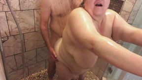 Homemade - Amateur couple has playful shower sex - mature BBW - TnD