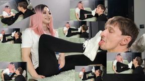 b78 Thick globs of spit landed on his hair, in his eyes, and deep in his mouth. I kept mixing slaps, spits, and the dirty sole rubbing across his tongue