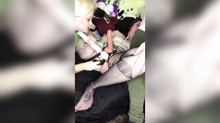 Amazingly Hot Blonde makes Goth PAWG Cum with Dildos while she Blows Daddys