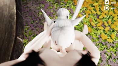 Futanari catgirl strips wild for FFXIV POV blowjob and swallows