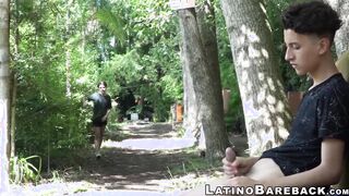 Young latinos Wilson and Alan barebacking in the woods